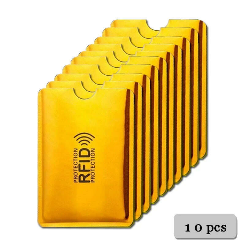 KIMLUD, 5-20 pcs Aluminium Anti Rfid Card Holder NFC Blocking Reader Lock Id Bank Card Holder Case Protection Metal Credit Card Case, 10 pcs Yellow-gold, KIMLUD Womens Clothes