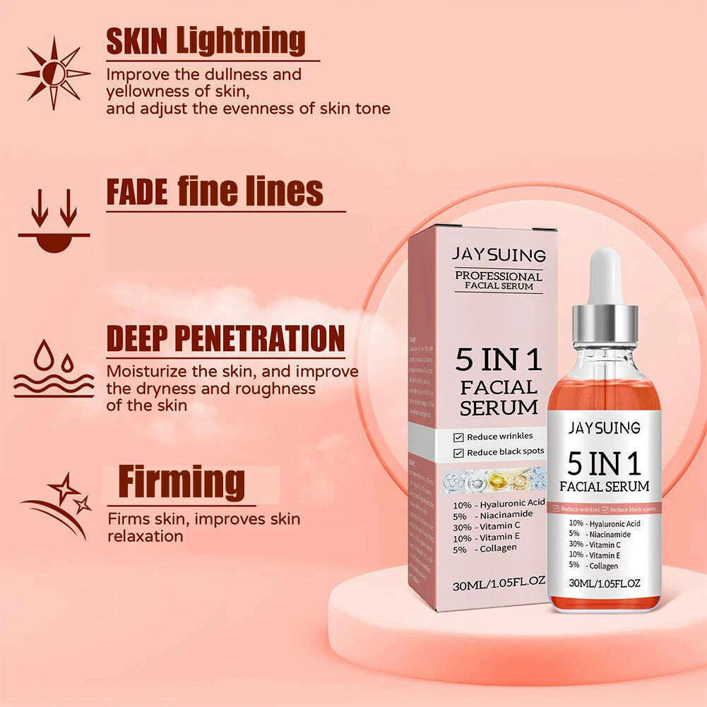 5 In 1 Fade fine lines Firming Face Serum Moisturizing brightning Vitamin C Hyaluronic Acid Facial Serum Shrink Pores Skin Care - KIMLUD