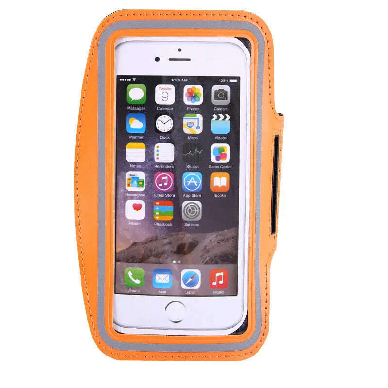 KIMLUD, 5 Inch Mobile Phone Armband Outdoor Sports Smartphone Holder Gym Running Phone Bag Arm Band Cases for Samsung for IPhone Holder, Orange, KIMLUD APPAREL - Womens Clothes