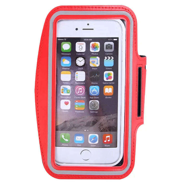 KIMLUD, 5 Inch Mobile Phone Armband Outdoor Sports Smartphone Holder Gym Running Phone Bag Arm Band Cases for Samsung for IPhone Holder, Red, KIMLUD APPAREL - Womens Clothes