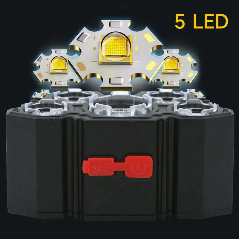 5 LED Flashlight Rechargeable with Built in Battery Strong Light Camping Adventure Fishing Head Light Headlamp - KIMLUD