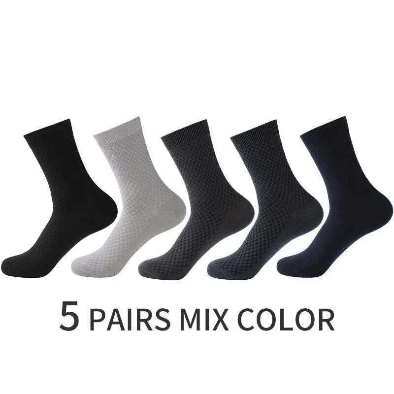 KIMLUD, 5 Pairs Men Bamboo Fiber Crew Casual Socks Man High Quality Spring Summer Autumn Business Breathable Black Male Dress Long Socks, 5 mixed color / EU 38-44, KIMLUD APPAREL - Womens Clothes