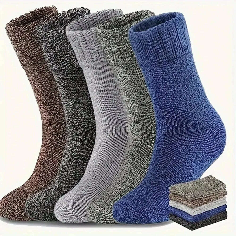 KIMLUD, 5 Pairs Men's Retro Solid Color Casual Wool Socks Winter Warm Mid Length Sock Ultra Thick Harajuku Men Antifreeze Cashmere Socks, KIMLUD Womens Clothes