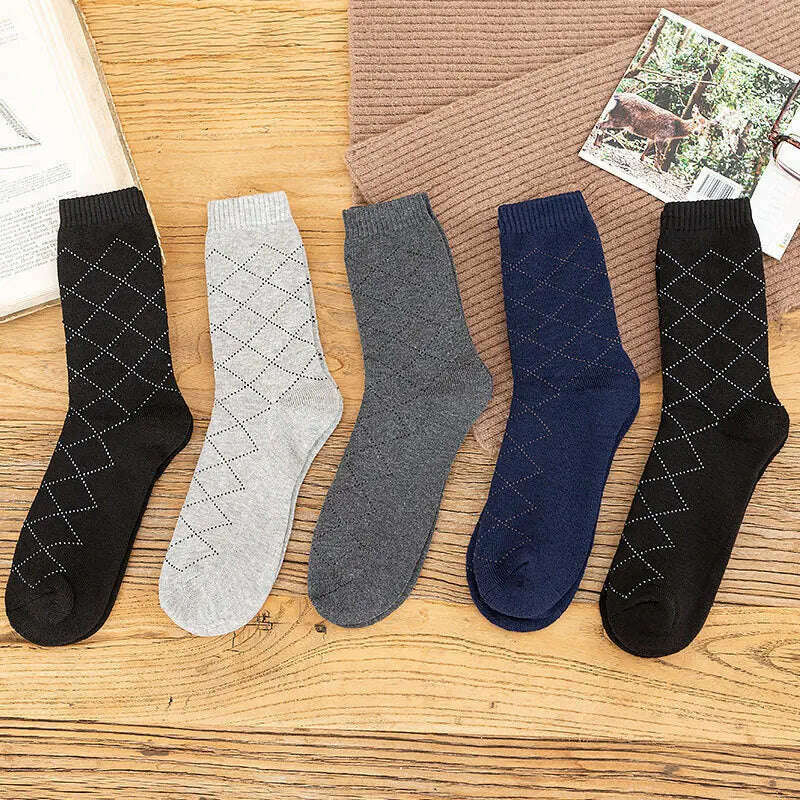 KIMLUD, 5 Pairs Solid Color Wool Socks Men Business Casual Breathable Spring Winter Keep Warm Thicken Male Crew Socks Calcetines Hombre, D / 39-44(NO BOX 5PAIRS), KIMLUD Womens Clothes