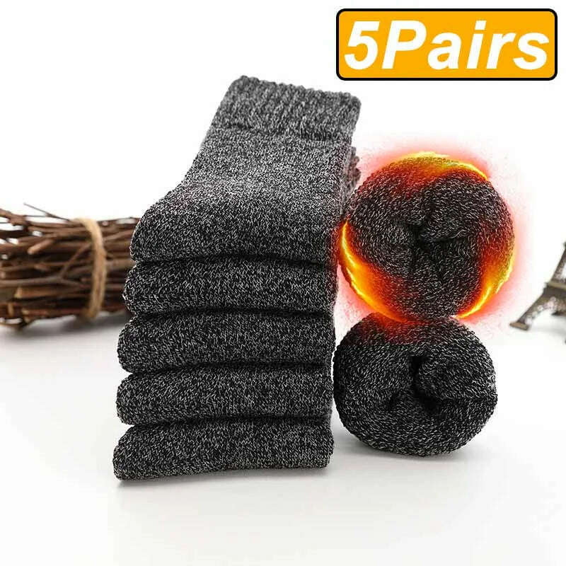 KIMLUD, 5 Pairs Winter Warm Men’s Socks Wool Male Women Socks Super Thicker Solid Socks Merino Wool Socks Against Cold Snow Terry Socks, KIMLUD Womens Clothes