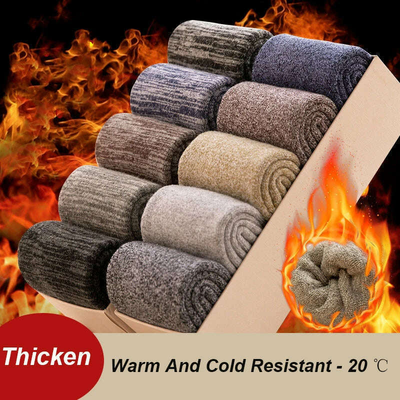 5 Pairs/Lot Men's Winter Thickened Socks High Quality Medium Tube Plush Warm Terry Socks Solid Color Deodorant Soft Towel Socks - KIMLUD