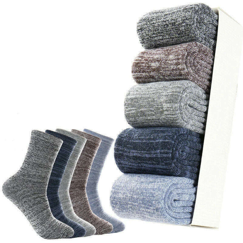 KIMLUD, 5 Pairs/Lot Men's Winter Thickened Socks High Quality Medium Tube Plush Warm Terry Socks  Solid Color Deodorant Soft Towel Socks, KIMLUD Womens Clothes