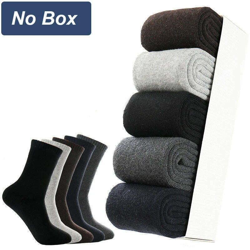 KIMLUD, 5 Pairs/Lot Men's Winter Thickened Socks High Quality Medium Tube Plush Warm Terry Socks  Solid Color Deodorant Soft Towel Socks, B / EUR 38-44, KIMLUD Womens Clothes