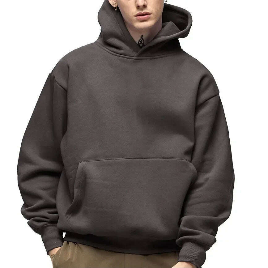 KIMLUD, 500GSM Heavy Weight Fashion Men's Hoodies New Autumn Winter Casual Thick Cotton Men's Top Solid Color Hoodies Sweatshirt Male, KIMLUD Womens Clothes