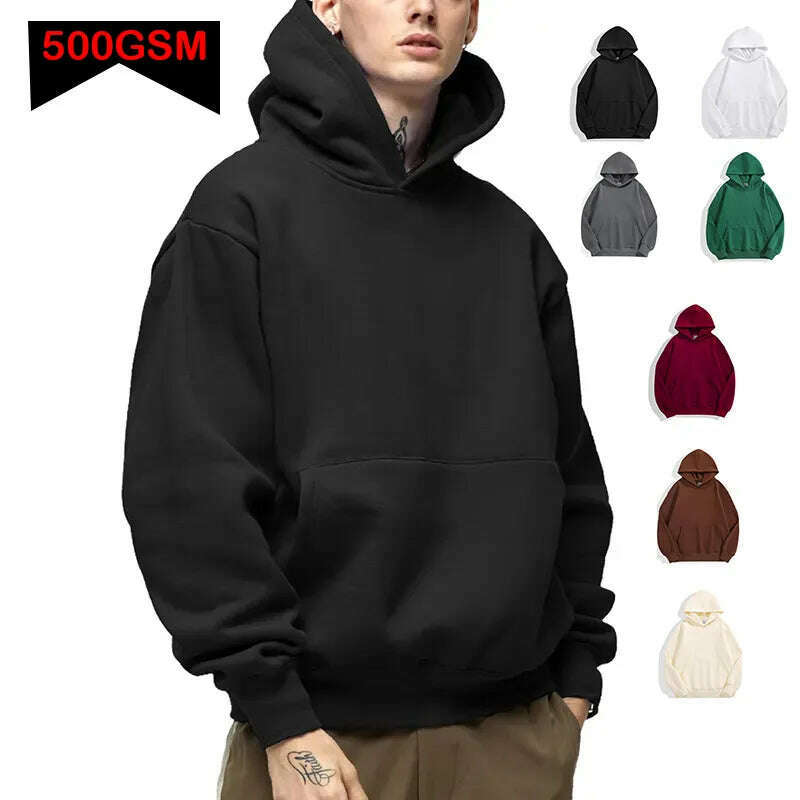 KIMLUD, 500GSM Heavy Weight Fashion Men's Hoodies New Autumn Winter Casual Thick Cotton Men's Top Solid Color Hoodies Sweatshirt Male, KIMLUD Womens Clothes