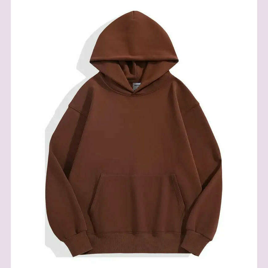 KIMLUD, 500GSM Heavy Weight Fashion Men's Hoodies New Autumn Winter Casual Thick Cotton Men's Top Solid Color Hoodies Sweatshirt Male, Brown / S(40-45kg) / CHINA, KIMLUD APPAREL - Womens Clothes