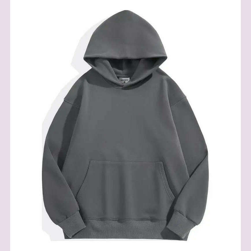 KIMLUD, 500GSM Heavy Weight Fashion Men's Hoodies New Autumn Winter Casual Thick Cotton Men's Top Solid Color Hoodies Sweatshirt Male, Dark Grey / 4XL(90-95kg) / CHINA, KIMLUD APPAREL - Womens Clothes