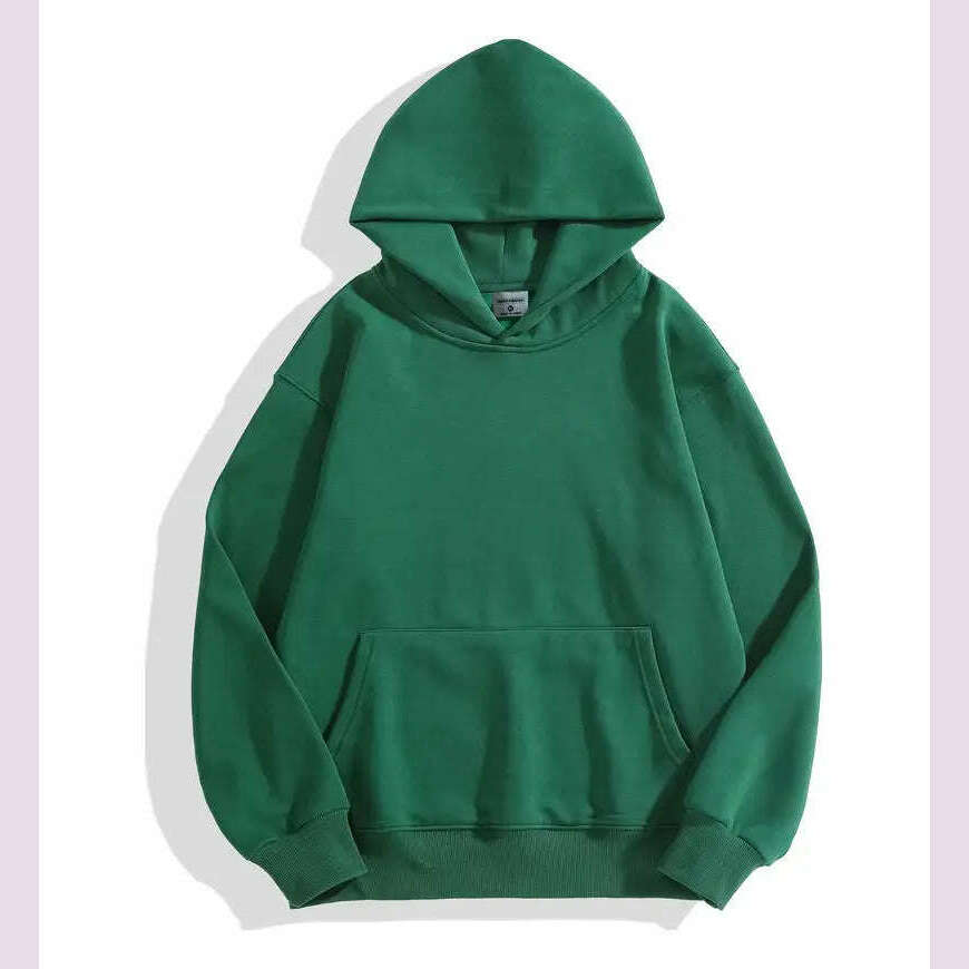 KIMLUD, 500GSM Heavy Weight Fashion Men's Hoodies New Autumn Winter Casual Thick Cotton Men's Top Solid Color Hoodies Sweatshirt Male, Green / 5XL(95-100kg) / CHINA, KIMLUD APPAREL - Womens Clothes