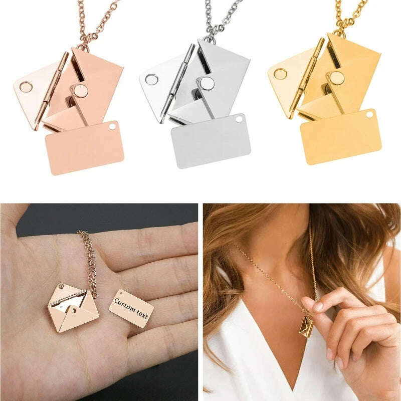 517F Valentine's Day Love you Secret Message Pendant Necklace Stainless Steel Can Open Photo Frame Envelope Necklace - KIMLUD