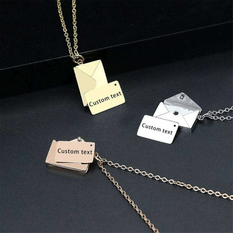 517F Valentine's Day Love you Secret Message Pendant Necklace Stainless Steel Can Open Photo Frame Envelope Necklace - KIMLUD