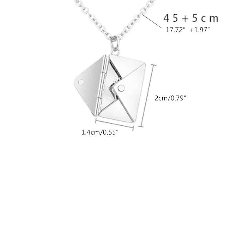 KIMLUD, 517F Valentine's Day Love you Secret  Message Pendant Necklace Stainless Steel Can Open Photo Frame Envelope Necklace, KIMLUD Womens Clothes