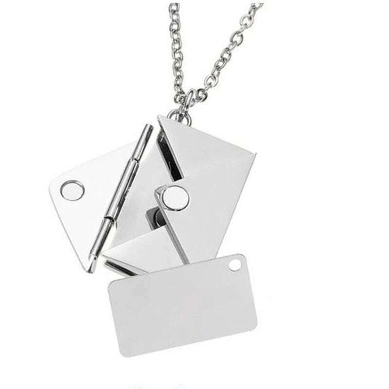 KIMLUD, 517F Valentine's Day Love you Secret  Message Pendant Necklace Stainless Steel Can Open Photo Frame Envelope Necklace, KIMLUD Womens Clothes