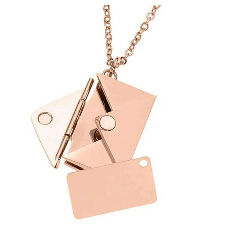 517F Valentine's Day Love you Secret Message Pendant Necklace Stainless Steel Can Open Photo Frame Envelope Necklace - KIMLUD