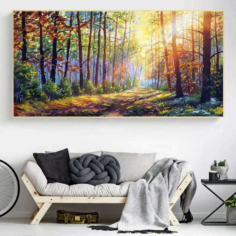 KIMLUD, 5D Diy Diamond Painting Morning Forest Scenery Modern Art Diamond Embroidery Handmade Gift Cross Stitch Wall Bedroom Home Decor, KIMLUD Womens Clothes