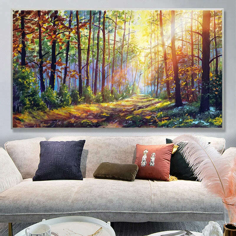 KIMLUD, 5D Diy Diamond Painting Morning Forest Scenery Modern Art Diamond Embroidery Handmade Gift Cross Stitch Wall Bedroom Home Decor, KIMLUD Womens Clothes