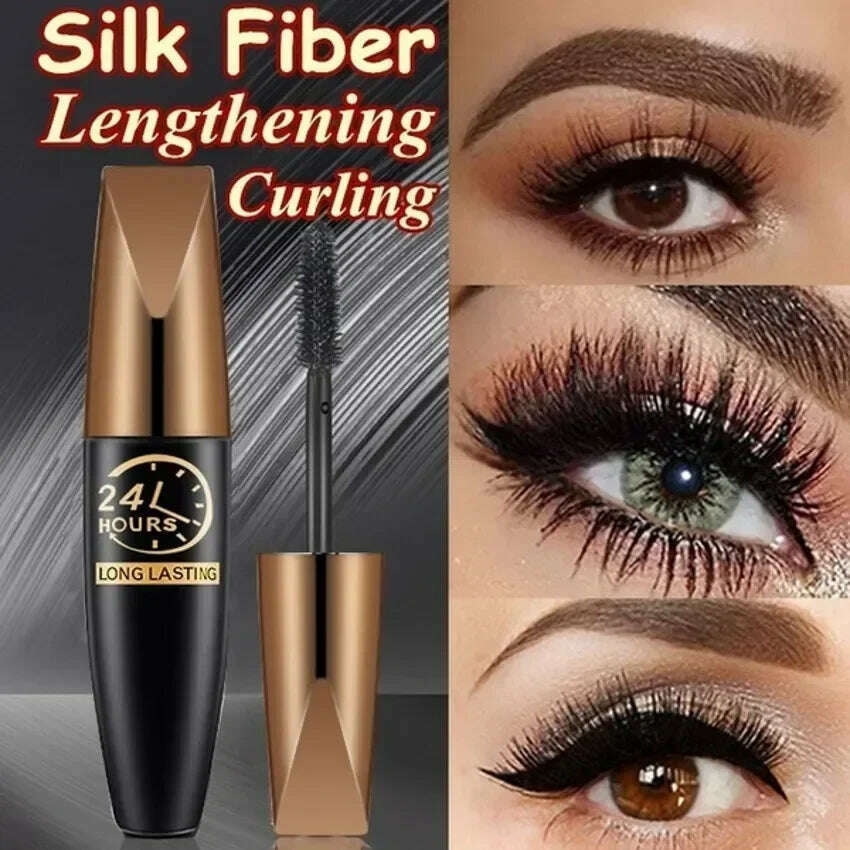 5D Waterproof Mascara Lengthens Eyelashes Extension Black Silk Fiber Mascara Female Makeup Cosmetic Waterproof Mascara - KIMLUD