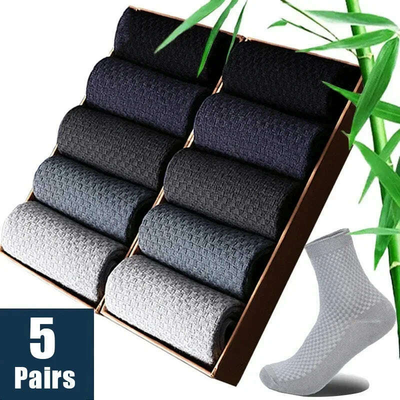 KIMLUD, 5Pairs/Lot Bamboo Fiber Men's Socks Classic Solid Color Business Stockings Summer Autumn Casual Men's Formal Socks Large EU38-45, KIMLUD Womens Clothes