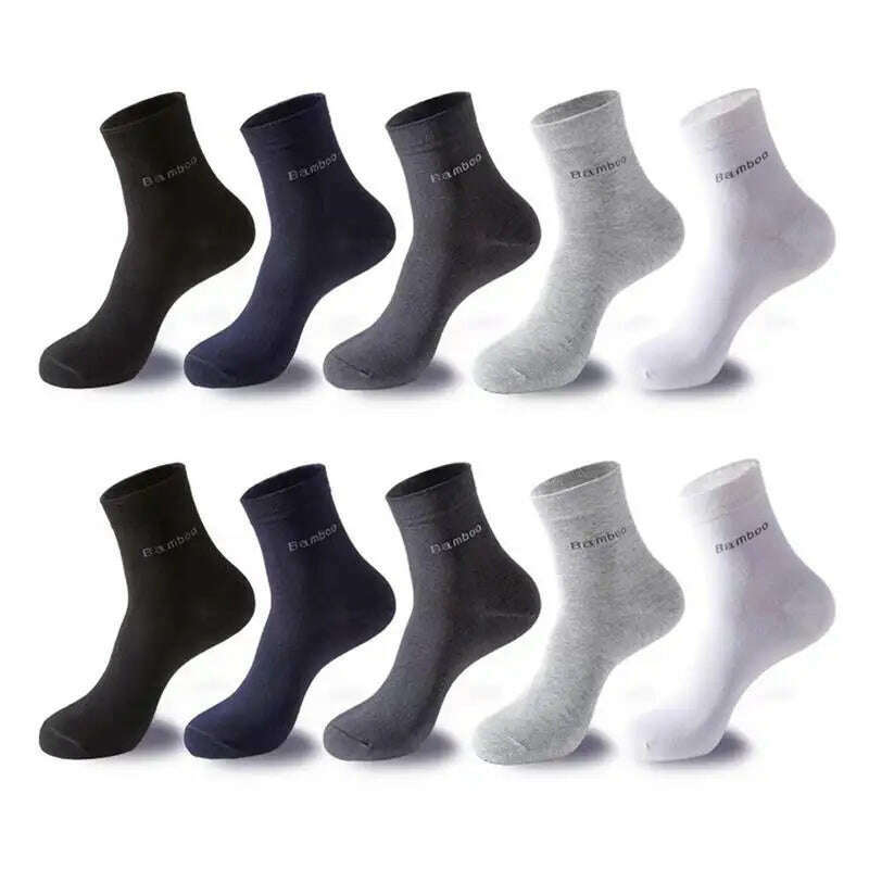 KIMLUD, 5Pairs/Men's Bamboo Fiber Socks Business Black Mid-tube Socks Deodorant Absorbent Breathable Spring Summer Bamboo Socks for Men, KIMLUD Womens Clothes