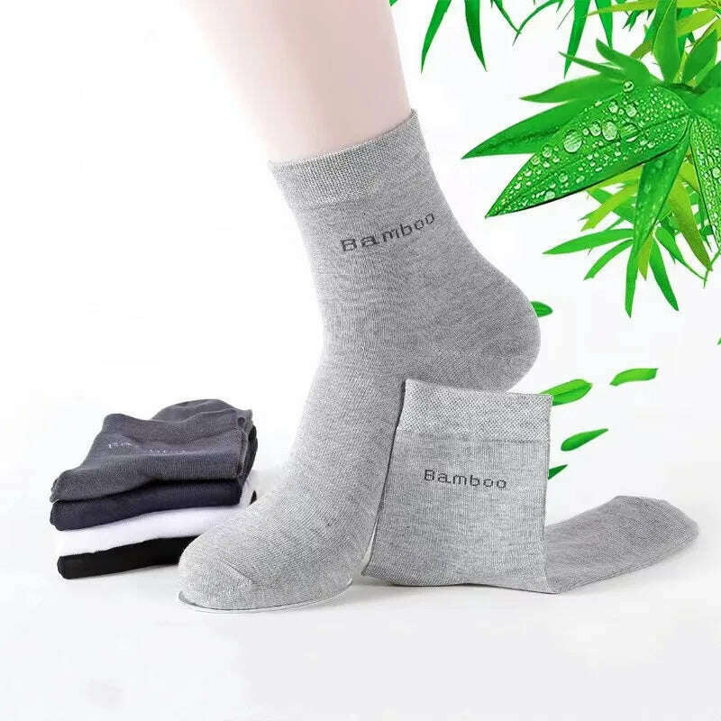 KIMLUD, 5Pairs/Men's Bamboo Fiber Socks Business Black Mid-tube Socks Deodorant Absorbent Breathable Spring Summer Bamboo Socks for Men, KIMLUD Womens Clothes