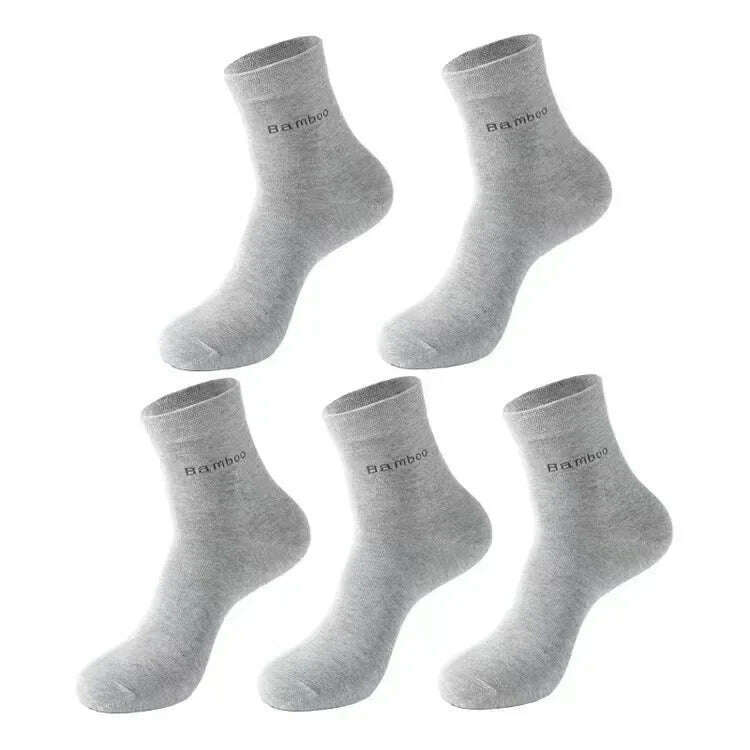 KIMLUD, 5Pairs/Men's Bamboo Fiber Socks Business Black Mid-tube Socks Deodorant Absorbent Breathable Spring Summer Bamboo Socks for Men, 5 Pairs Light Gray / EU38-45, KIMLUD APPAREL - Womens Clothes