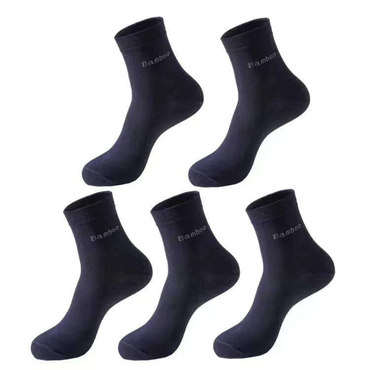 KIMLUD, 5Pairs/Men's Bamboo Fiber Socks Business Black Mid-tube Socks Deodorant Absorbent Breathable Spring Summer Bamboo Socks for Men, 5 Pairs Navy / EU38-45, KIMLUD APPAREL - Womens Clothes