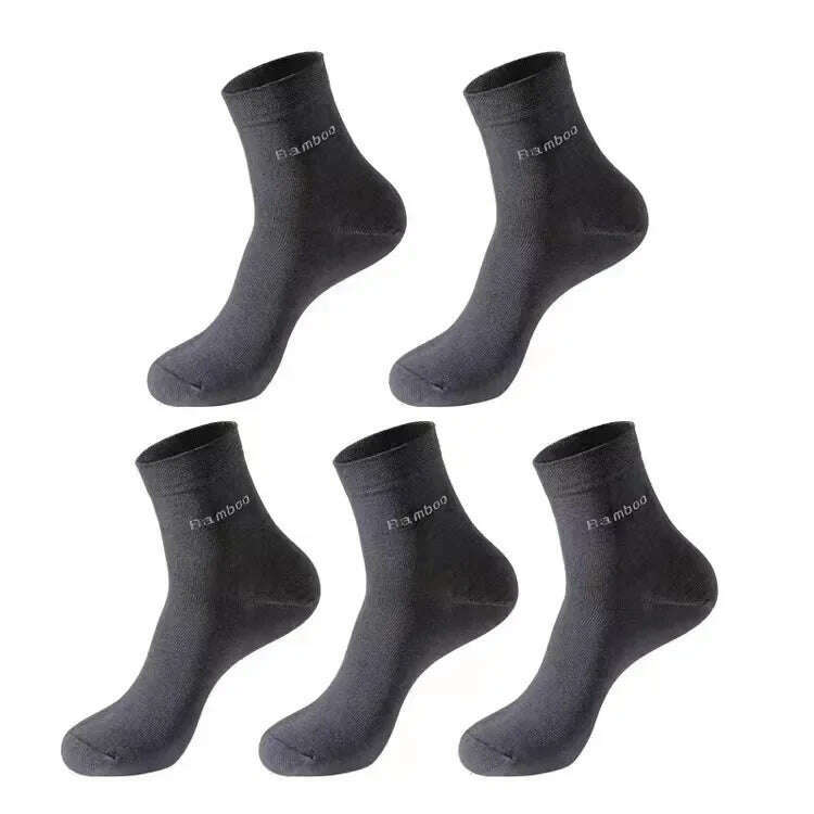 KIMLUD, 5Pairs/Men's Bamboo Fiber Socks Business Black Mid-tube Socks Deodorant Absorbent Breathable Spring Summer Bamboo Socks for Men, 5 Pairs Dark Gray / EU38-45, KIMLUD APPAREL - Womens Clothes