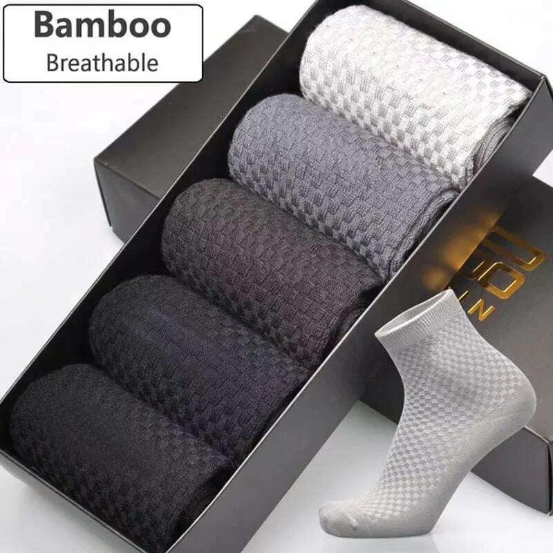 KIMLUD, 5pairs/Men's High Quality Bamboo Fiber Socks Men's Sweat Absorbent Breathable Medium Tube Socks Business Casual Large Size 38-45, KIMLUD Womens Clothes