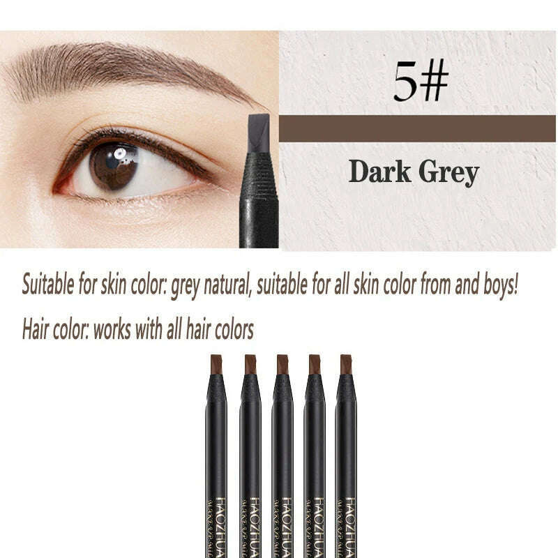 5PCS Haozhuang Waterproof Eyebrow Pencil Brown Cosmetic Pencil Natural Long-Lasting Tattoo Brush Makeup Set Beauty Wholesale - KIMLUD