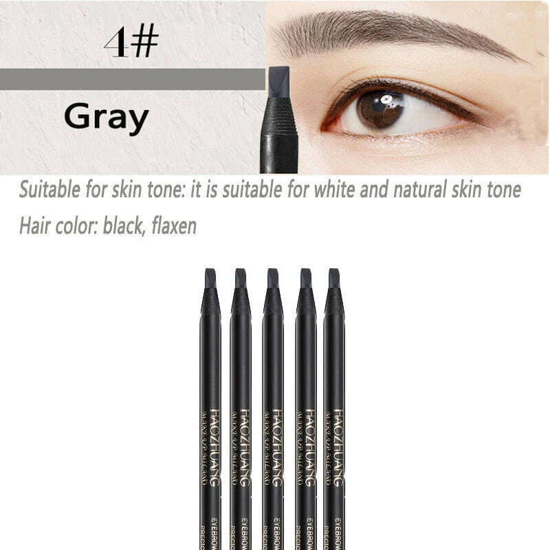 KIMLUD, 5PCS Haozhuang Waterproof Eyebrow Pencil Brown Cosmetic Pencil Natural Long-Lasting Tattoo Brush Makeup Set Beauty Wholesale, Gray, KIMLUD APPAREL - Womens Clothes