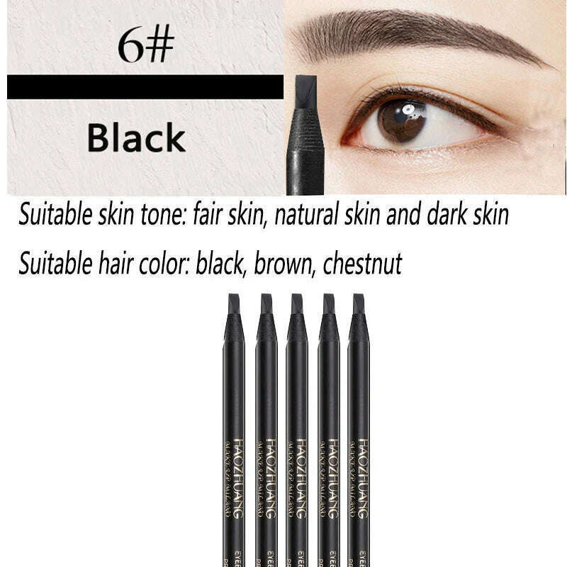 5PCS Haozhuang Waterproof Eyebrow Pencil Brown Cosmetic Pencil Natural Long-Lasting Tattoo Brush Makeup Set Beauty Wholesale - KIMLUD