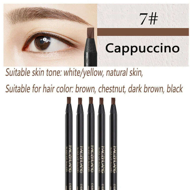 5PCS Haozhuang Waterproof Eyebrow Pencil Brown Cosmetic Pencil Natural Long-Lasting Tattoo Brush Makeup Set Beauty Wholesale - KIMLUD