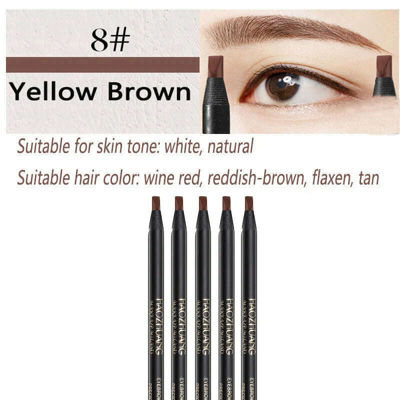 KIMLUD, 5PCS Haozhuang Waterproof Eyebrow Pencil Brown Cosmetic Pencil Natural Long-Lasting Tattoo Brush Makeup Set Beauty Wholesale, Yellow Brown, KIMLUD APPAREL - Womens Clothes