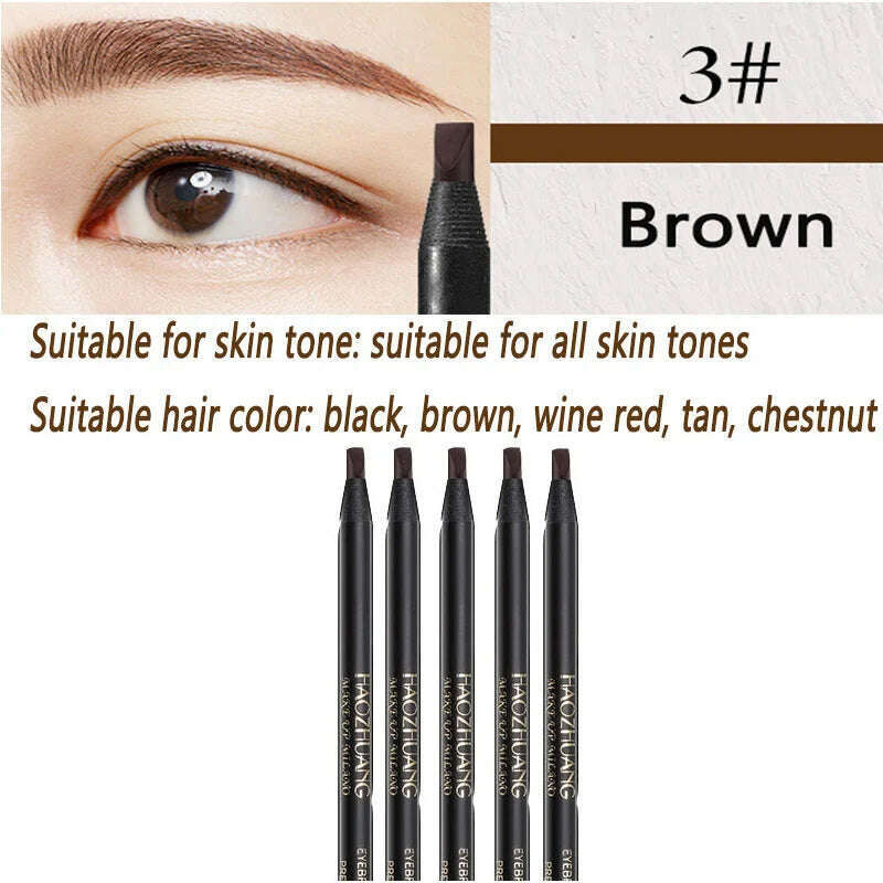 5PCS Haozhuang Waterproof Eyebrow Pencil Brown Cosmetic Pencil Natural Long-Lasting Tattoo Brush Makeup Set Beauty Wholesale - KIMLUD