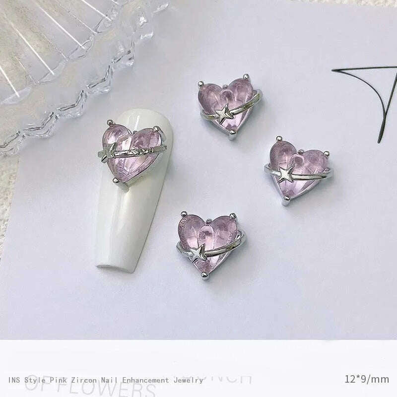 KIMLUD, 5pcs Pink Zircon Alloy Love Nail Art Charm 3D Bow Heart Moon Butterfly Planet Nail Decoration DIY Simple Design Nail Accessories, 5pcs zircon 1, KIMLUD APPAREL - Womens Clothes