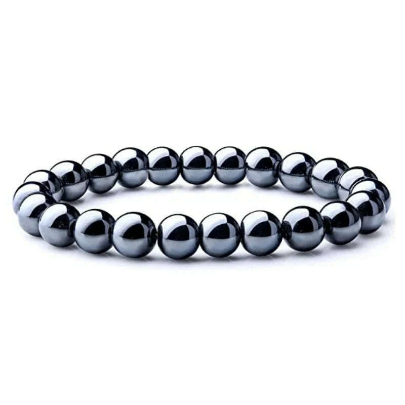 6-12mm Natural Hematite Stone Handmade Bracelet Elasticity Smooth Round Shape Beads Men Women's Jewelry 18-19cm sk502 - KIMLUD