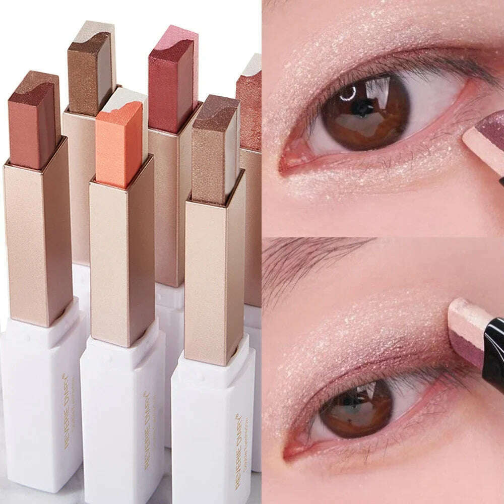 6 Colors Double Color Glitter Eye Shadow Stick Matte Eyeshadow Makeup Waterproof Bicolor Shimmer Cosmetics Beauty Makeup Tools - KIMLUD