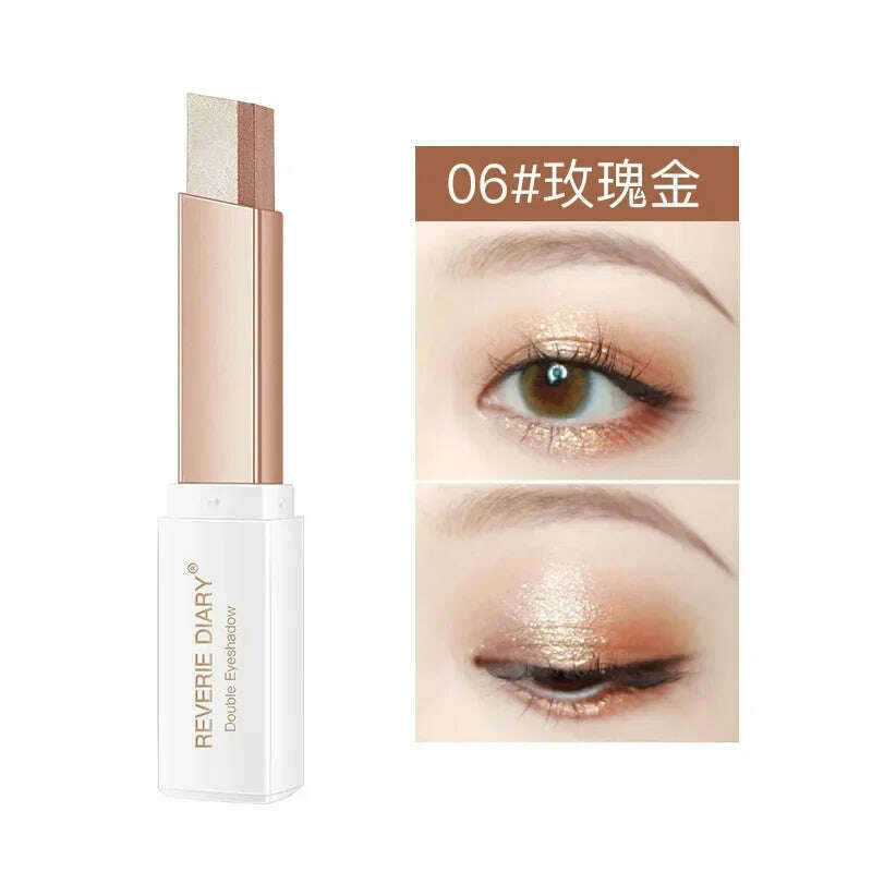 6 Colors Double Color Glitter Eye Shadow Stick Matte Eyeshadow Makeup Waterproof Bicolor Shimmer Cosmetics Beauty Makeup Tools - KIMLUD