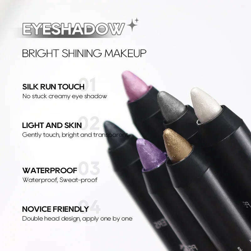 6 Colors Pearlescent Eyeshadow Eyeliner Pencil Glitter Matte Eye Shadow Makeup Pigment Silkworm Eyeshadow Pen - KIMLUD