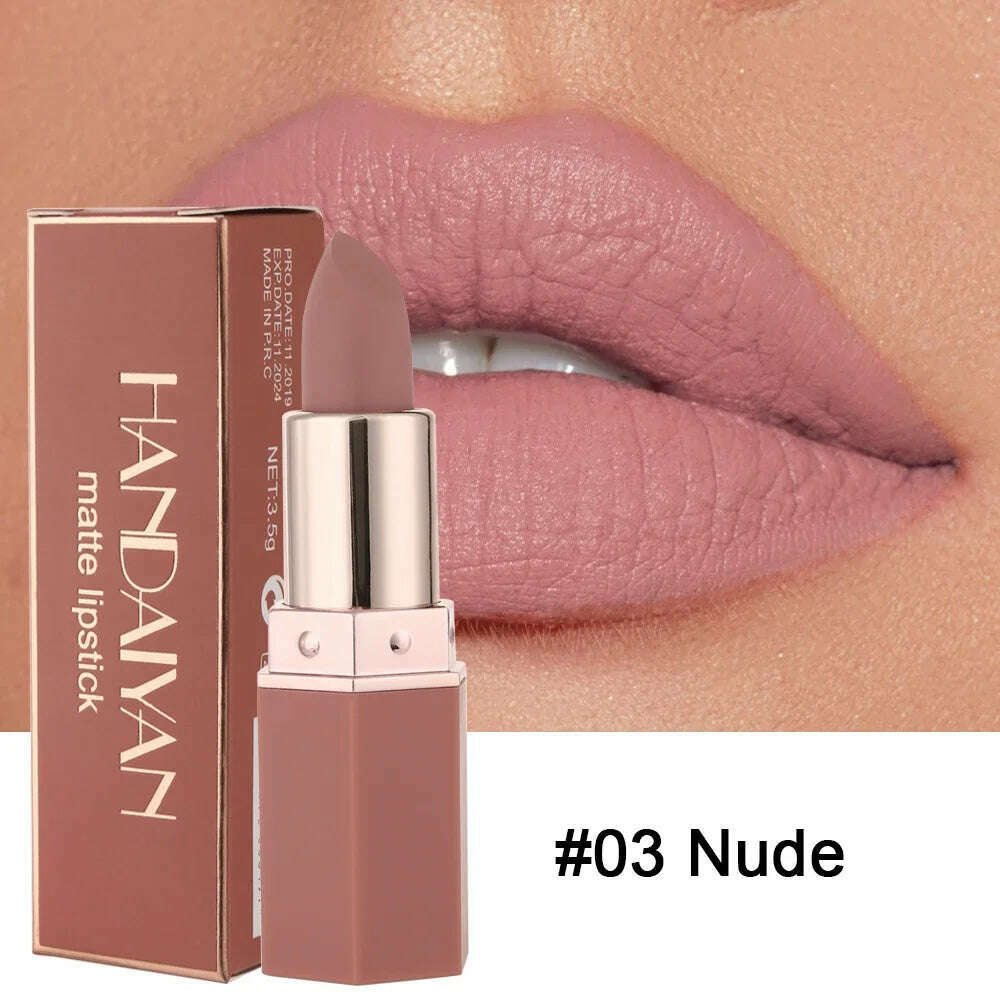 KIMLUD, 6 Colors Velvet Matte Lipstick Waterproof Non Fading Nude Lip Stick Long Lasting Nonstick Cup Lipsticks Women Makeup Cosmetic, 03, KIMLUD Womens Clothes