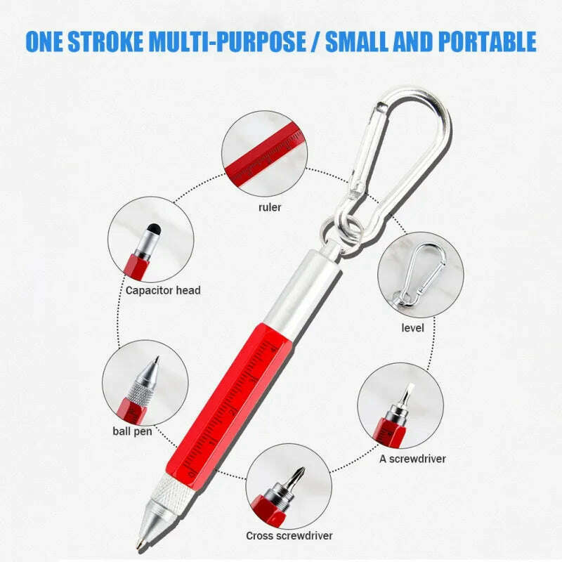 6 In 1 Tool Pens Small Ballpoint Rotating Metal Pens Screwdriver Hexagonal Touch Screen Carabiner Scale Keychain Writing Tools - KIMLUD