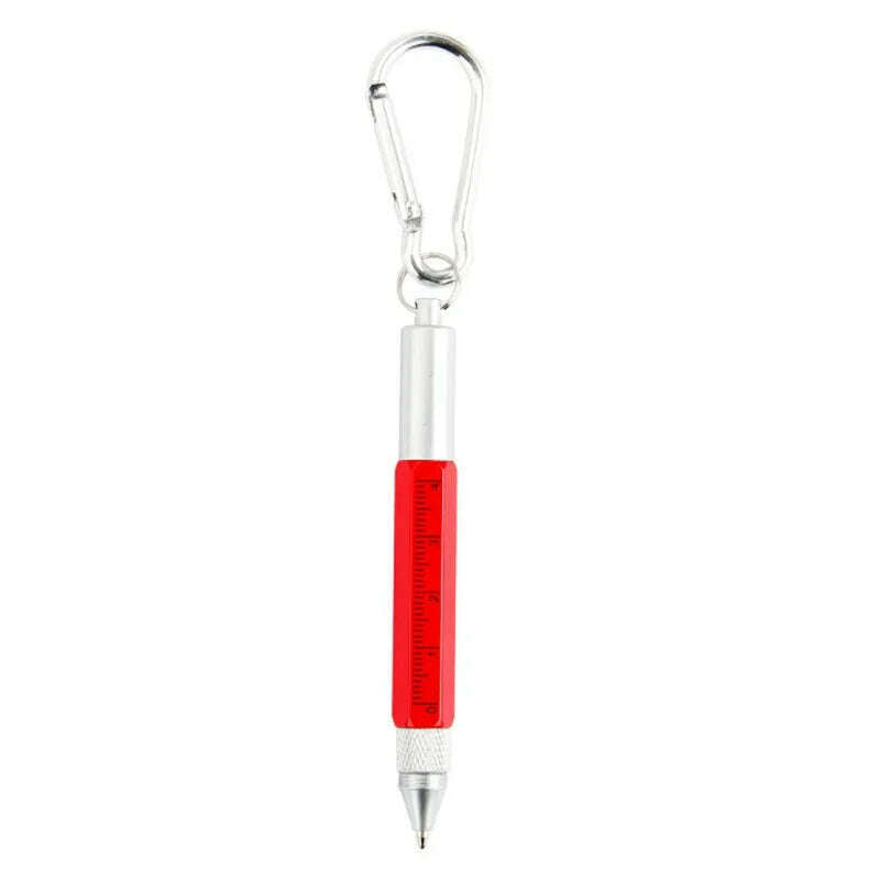 KIMLUD, 6 In 1 Tool Pens Small Ballpoint Rotating Metal Pens Screwdriver Hexagonal Touch Screen Carabiner Scale Keychain Writing Tools, Red / United States, KIMLUD Womens Clothes