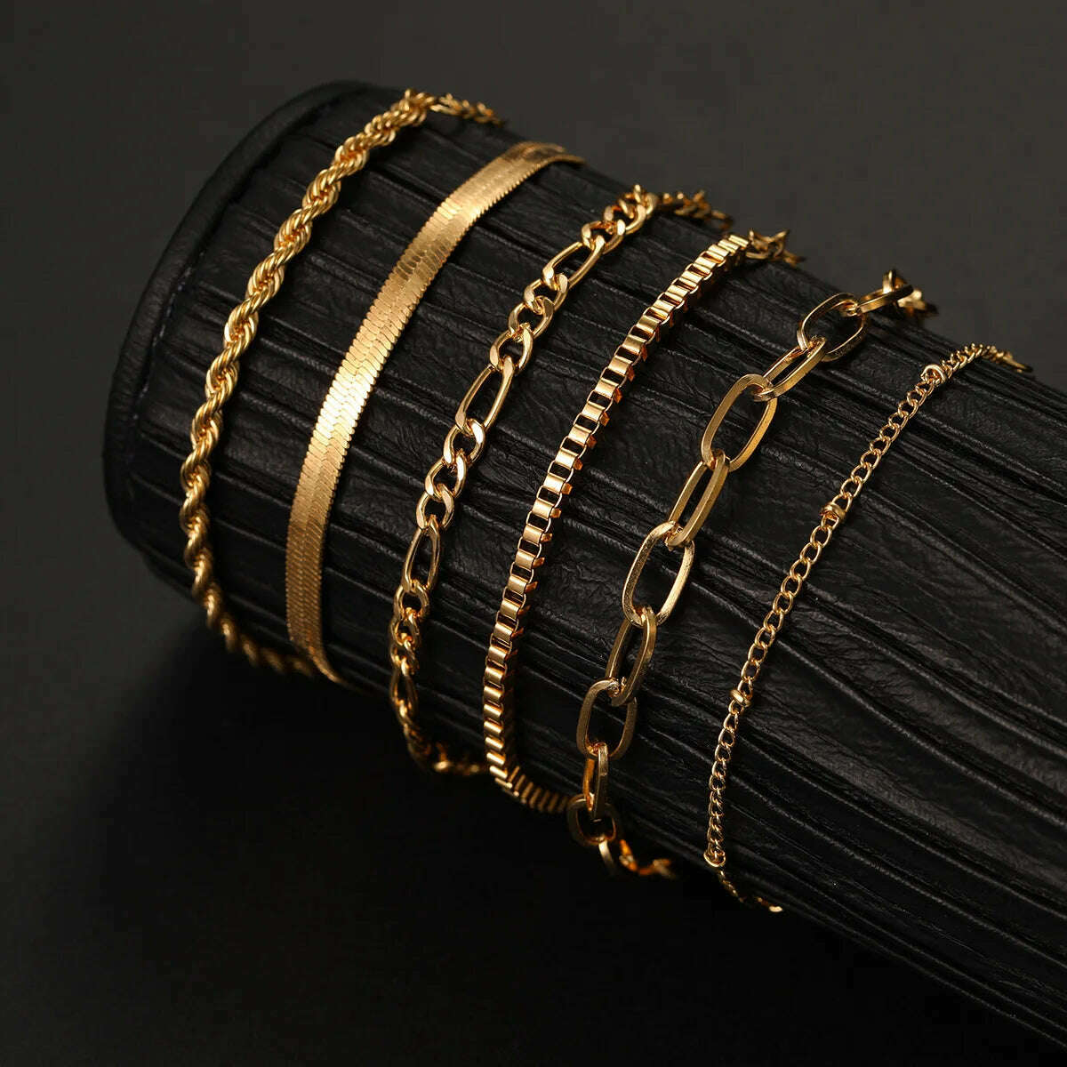 6 Piece Set Gold Color Luxury Bracelets for Women Zircon Shiny Simple Unisex Charm Chain Bracelet Punk Bangle Fashion Jewelry - KIMLUD