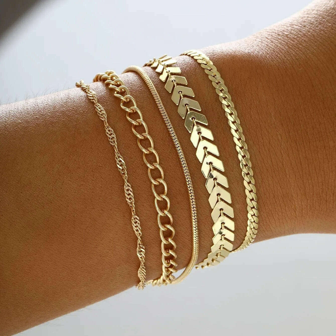 6 Piece Set Gold Color Luxury Bracelets for Women Zircon Shiny Simple Unisex Charm Chain Bracelet Punk Bangle Fashion Jewelry - KIMLUD