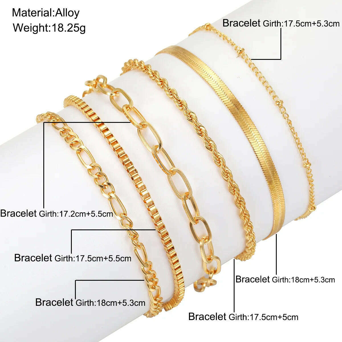 KIMLUD, 6 Piece Set Gold Color Luxury Bracelets for Women Zircon Shiny Simple Unisex Charm Chain Bracelet Punk Bangle Fashion Jewelry, KIMLUD Womens Clothes