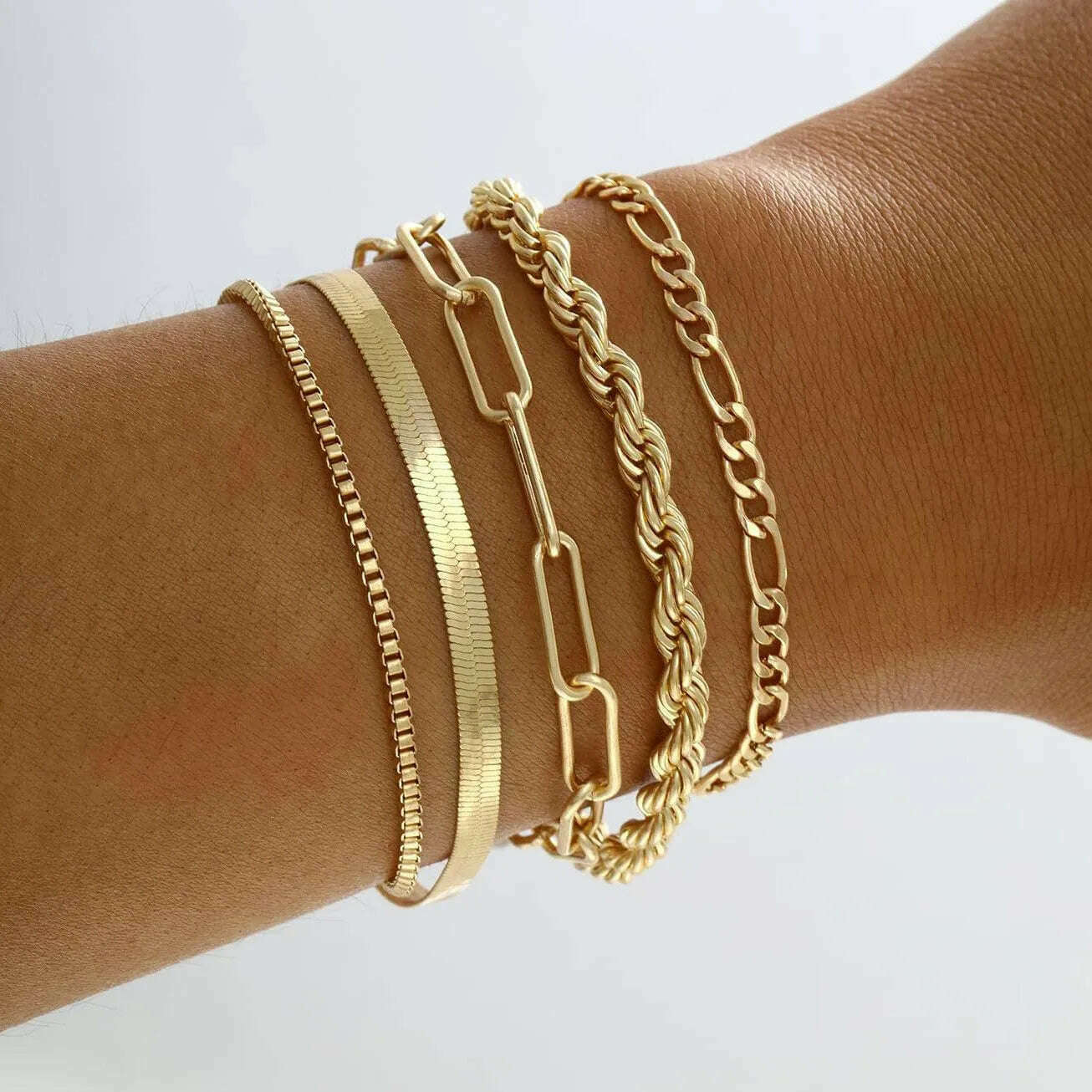 6 Piece Set Gold Color Luxury Bracelets for Women Zircon Shiny Simple Unisex Charm Chain Bracelet Punk Bangle Fashion Jewelry - KIMLUD